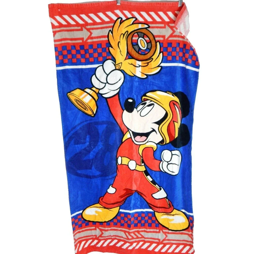 Disney Store Beach Towel Mickey Mouse Racing #28 Design 60 x 30 Inches Trophy